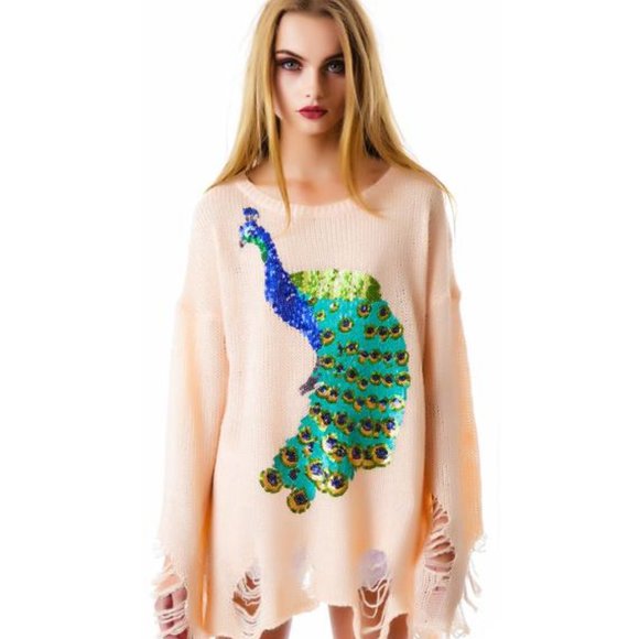 Wildfox Sequin Peacock Lennon Sweater, Baby, XS - Picture 3 of 7